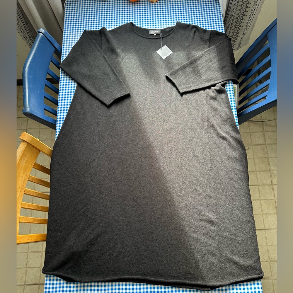 Eskandar Cashmere Black A-line Bateau Neck Dress NWT $2,950.